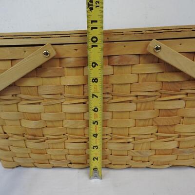Wooden Picnic Basket with Handles & Hinged Top 18x12x10, Light Brown