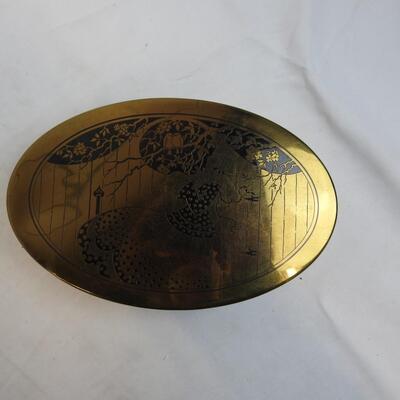 4 pc Vintage Home Decor, Chestnut Box, Folding Book Holder, Oval Metal Box