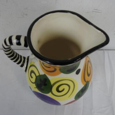 Ceramic Pitcher, Floral Hand Painted in Mexico