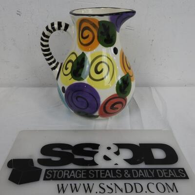Ceramic Pitcher, Floral Hand Painted in Mexico