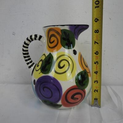 Ceramic Pitcher, Floral Hand Painted in Mexico