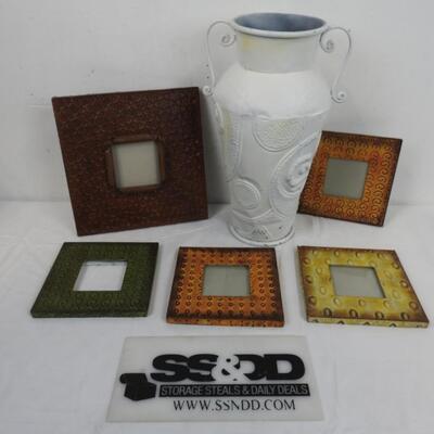 6 pc Metal Decor: 5 Frames & 1 Planter/Vase