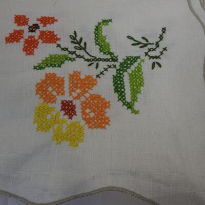 Hand Stitched Table Cloth, Orange/Yellow/Green Floral, 66" x 104" - Vintage