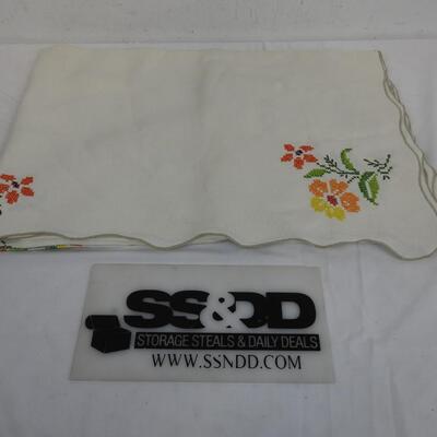 Hand Stitched Table Cloth, Orange/Yellow/Green Floral, 66" x 104" - Vintage