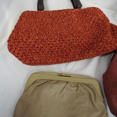 7 Purses, Reds, Tans, Browns: Kenneth Cole, Lauren, "Gucci"