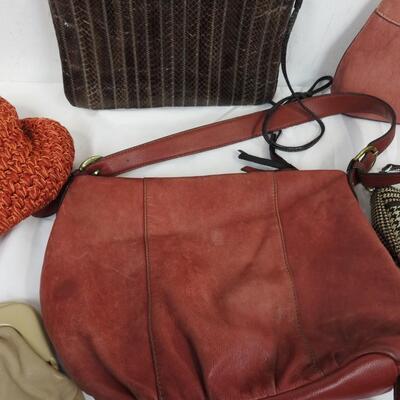 7 Purses, Reds, Tans, Browns: Kenneth Cole, Lauren, "Gucci"