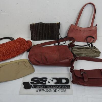 7 Purses, Reds, Tans, Browns: Kenneth Cole, Lauren, "Gucci"