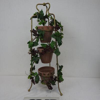 Metal 2 Tier Plant Pot Holder with Faux Grape VInes