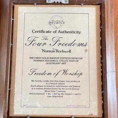 Solid Bronze â€œThe Four Freedomsâ€ by Norman Rockwell, Framed (K - SS)