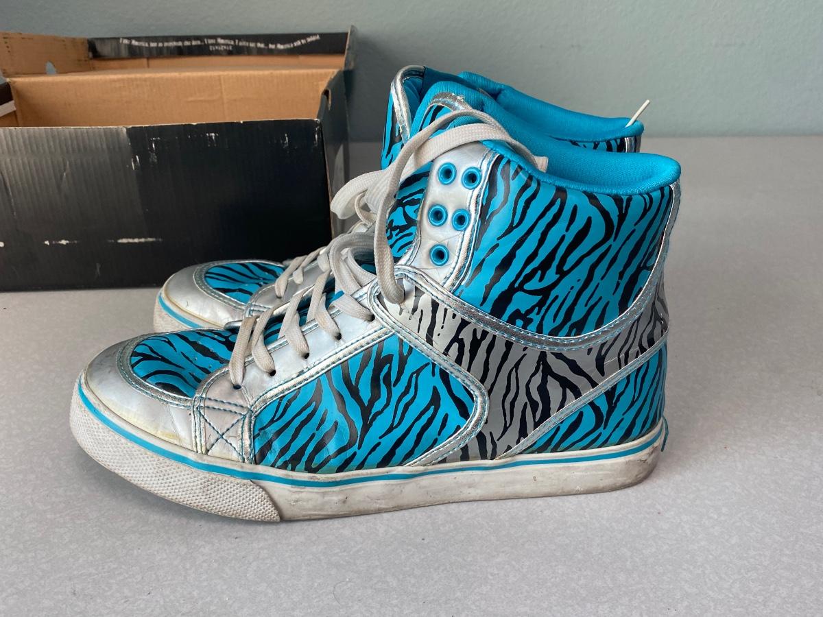 Funky Turquoise Silver Metallic Zebra Print High Top Shoes Draven Size 8 |  EstateSales.org