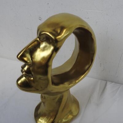 Ceramic Head Statue, Gold Colored