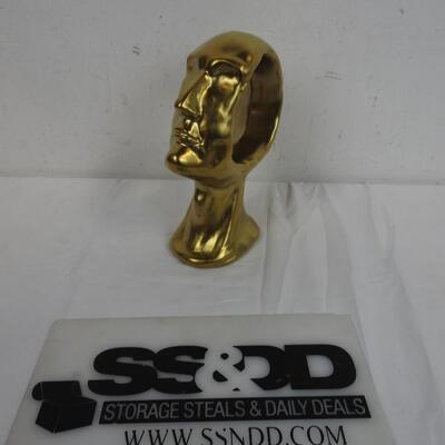 Ceramic Head Statue, Gold Colored
