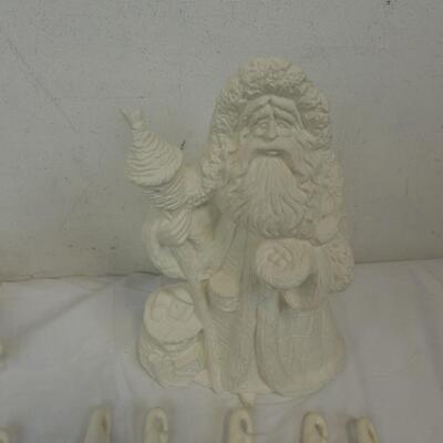 White Ceramic Christmas: Ten Santas with Beards, Reindeer, Big Santa with Torch