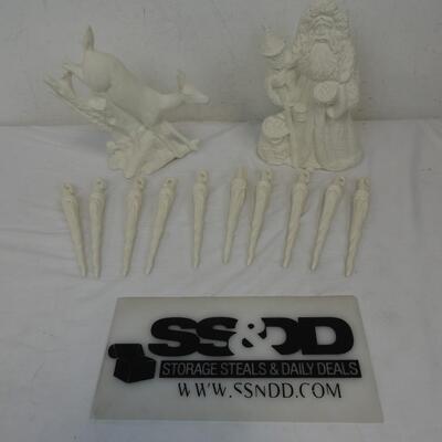 White Ceramic Christmas: Ten Santas with Beards, Reindeer, Big Santa with Torch