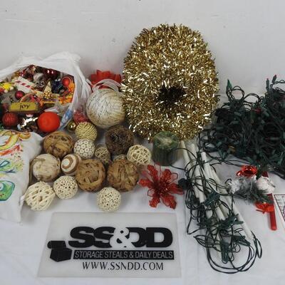 16+ Christmas Lot: Golden Wreaths, Lights, Decor Balls, Ornaments