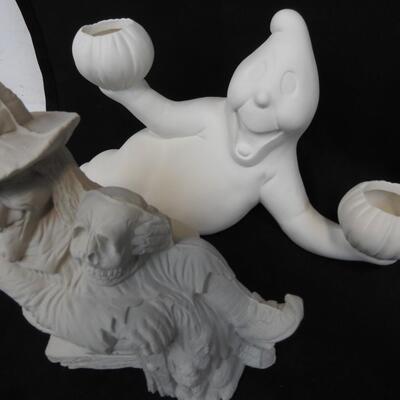 Halloween White Ceramics: 2 Ghosts, 2 Witches, Spiders, Pumpkins, Halloween Sign