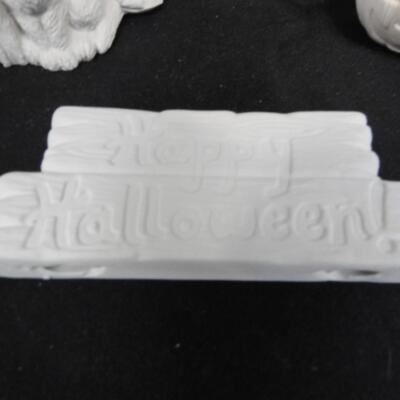 Halloween White Ceramics: 2 Ghosts, 2 Witches, Spiders, Pumpkins, Halloween Sign