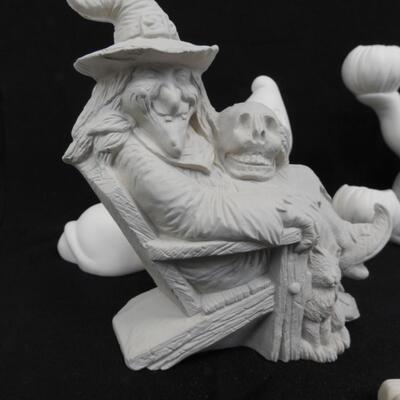 Halloween White Ceramics: 2 Ghosts, 2 Witches, Spiders, Pumpkins, Halloween Sign