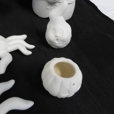 Halloween White Ceramics: 2 Ghosts, 2 Witches, Spiders, Pumpkins, Halloween Sign