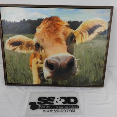 Framed Cow Painting, 19" x 25"