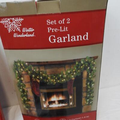 One Lighted Santa, One Lighted Angel, 2 Set Garland with Prelit Lights
