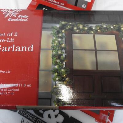 One Lighted Santa, One Lighted Angel, 2 Set Garland with Prelit Lights