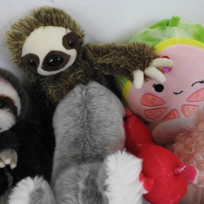 Lot of Stuffed Animals, Watermelon, Tigers, Sloths, Turtle