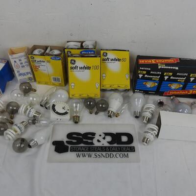 Lot of Light Bulbs, Assorted Sizes, Soft White lightbulbs, Assorted wattage