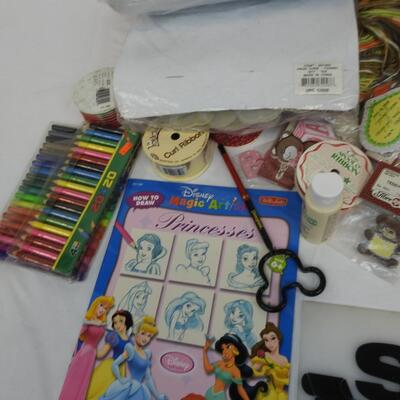 Crafts Lot: Art Books, Faux Flowers, Markers and Glue, Ribbons, Paper