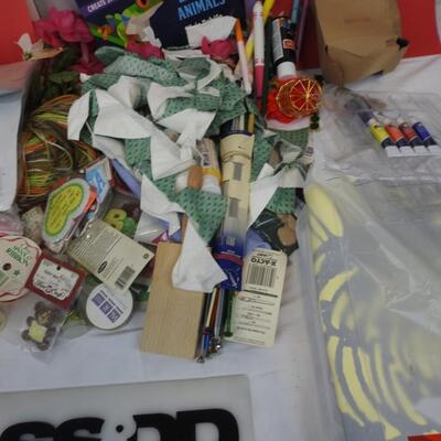 Crafts Lot: Art Books, Faux Flowers, Markers and Glue, Ribbons, Paper