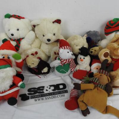 Lot of Stuffed animals, Chinchilla, Christmas Bears, Santas