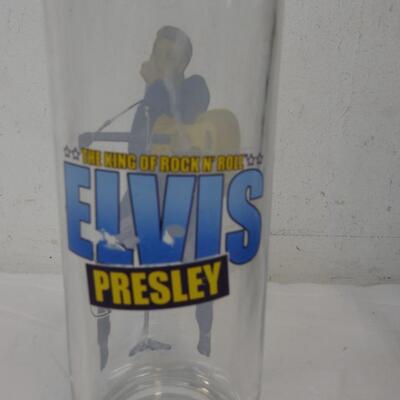 4 Collectable Elvis Presley glasses and Decorative Wire Basket