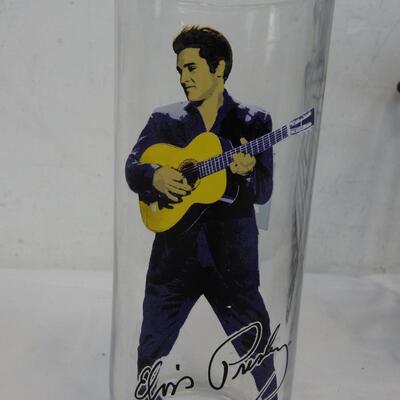 4 Collectable Elvis Presley glasses and Decorative Wire Basket