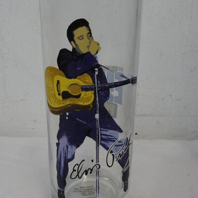 4 Collectable Elvis Presley glasses and Decorative Wire Basket