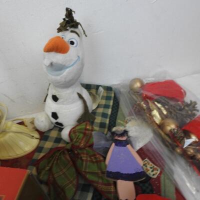 Christmas Lot: Bows, Mini Tree, Napkins, Angel Candleholder, Tree Skirts, Ribbon