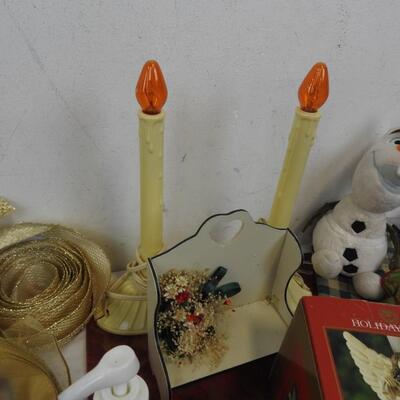 Christmas Lot: Bows, Mini Tree, Napkins, Angel Candleholder, Tree Skirts, Ribbon