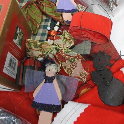 Christmas Lot: Bows, Mini Tree, Napkins, Angel Candleholder, Tree Skirts, Ribbon