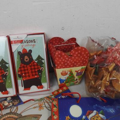 Christmas Cards and Decor: Bows, Shiny Shred, Gift Bags