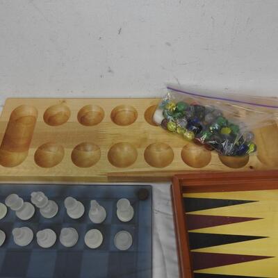 Glass Chess Board, Backgammon,Jigsaw Puzzle, Dice, PLaying Cards