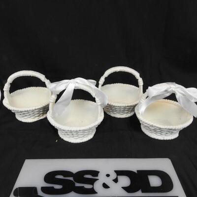 4 Basket Shaped Decorations, Two with Ribbons, Cream Colored
