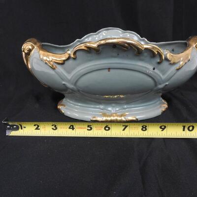 Vintage Green and Gold Sugar Bowl/Saucer, Repaired but Chipped