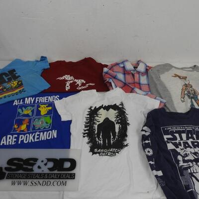 7 Kids Shirts Size Small, 5-7: Pokemon, Star Wars, Toy Story, Mario, Sasquatch