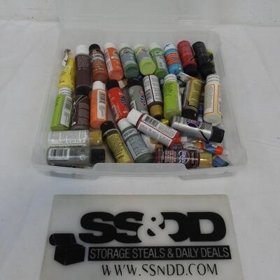 Clear Craft Bin w/ 26 Small Bottle Acrylic Paint & 15 Small Tubes Acrylic Paint