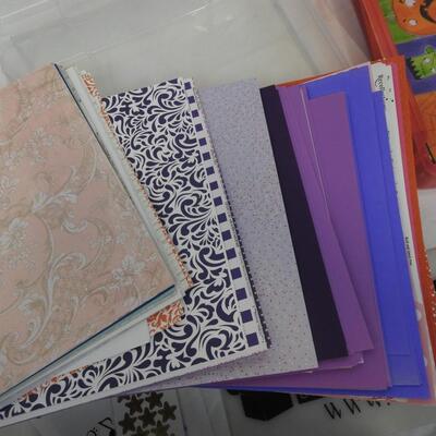 2 Craft Containers with Scrapbook Papers & Stickers. 12x12 & 8.5x11 & Scraps
