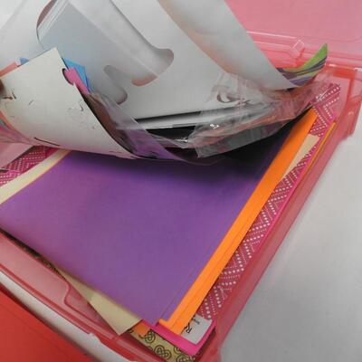 2 Craft Containers with Scrapbook Papers & Stickers. 12x12 & 8.5x11 & Scraps