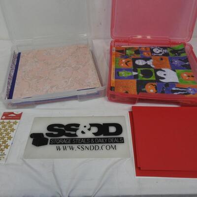 2 Craft Containers with Scrapbook Papers & Stickers. 12x12 & 8.5x11 & Scraps