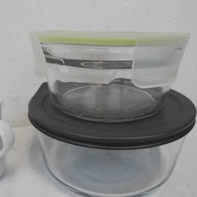 10 pc Kitchen Ware: Food Containers, Pyrex, Corning, Anchor Hocking, Corelle