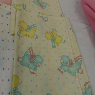 7 pc Fabric Pieces, Baby Designs, Sheep, Bunnies, White, Pink
