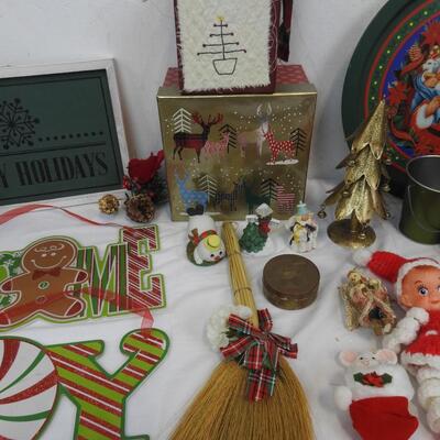 36 pc Christmas Holiday Decor: Trays, Ornaments, Wall Decor, Tablecloth, Tins