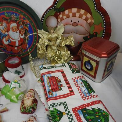 36 pc Christmas Holiday Decor: Trays, Ornaments, Wall Decor, Tablecloth, Tins